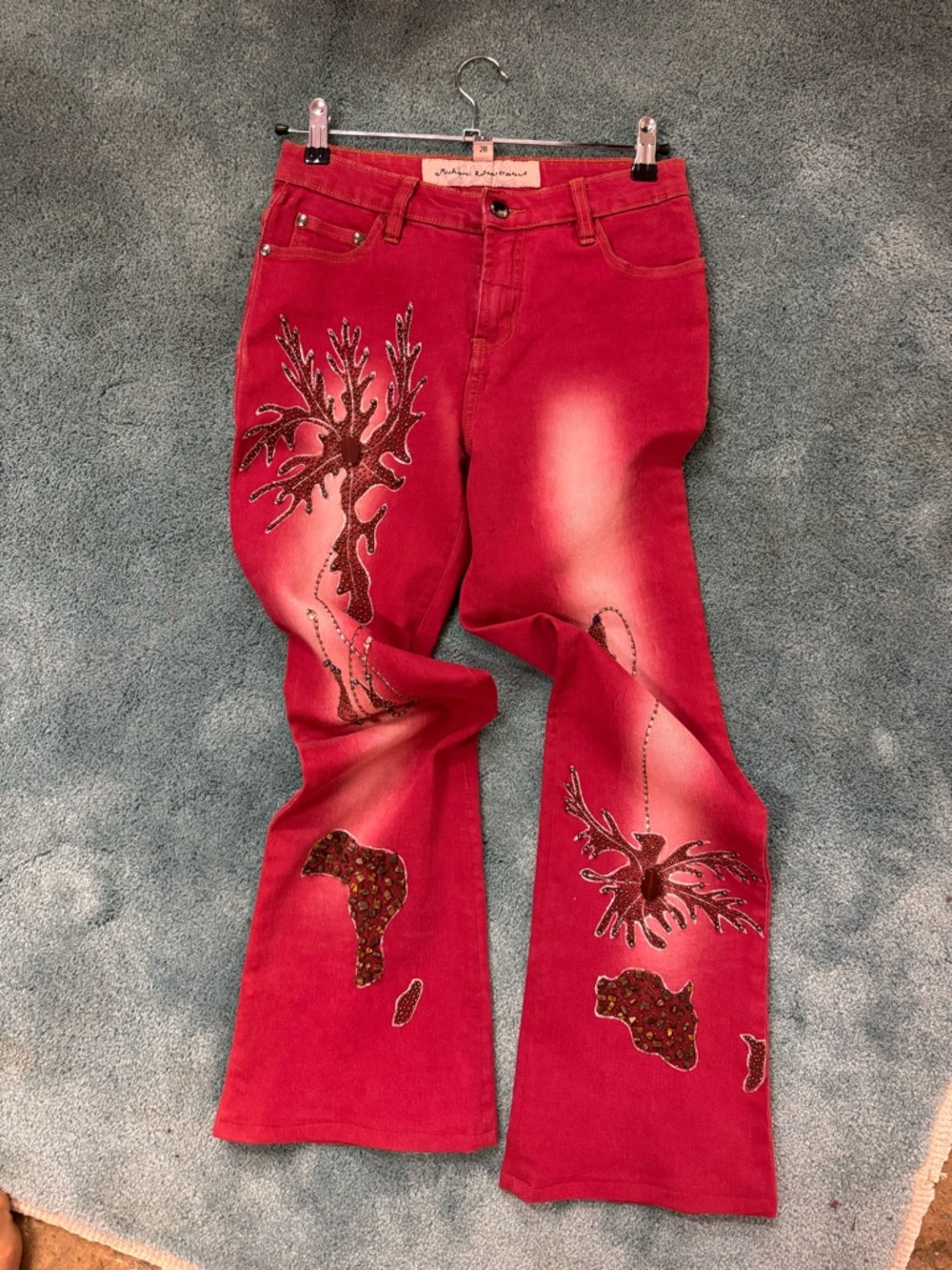 Women's Red Embellished Jeans - Unknown Brand